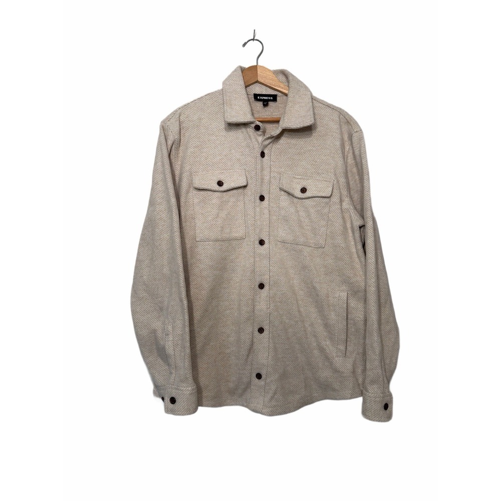 Express Men's Overshirt Shacket Beige Flannel Shirt Jacket Textured Button Up M